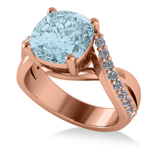 Twisted Cushion Aquamarine Engagement Ring 14k Rose Gold (4.16ct)