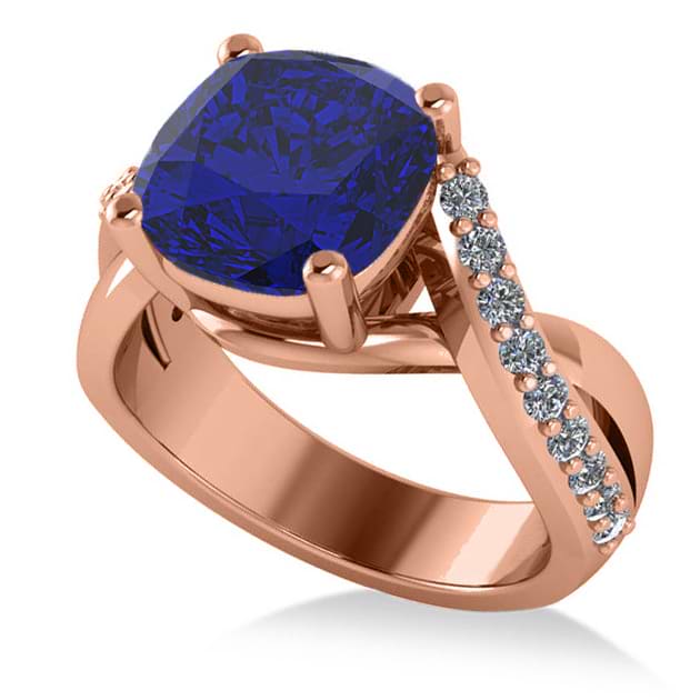 Twisted Cushion Blue Sapphire Engagement Ring 14k Rose Gold (4.16ct)