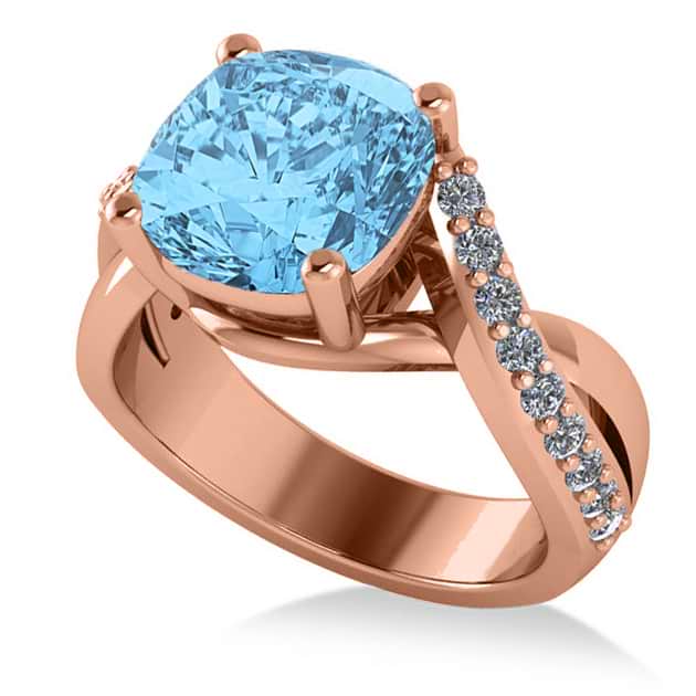 Twisted Cushion Blue Topaz Engagement Ring 14k Rose Gold (4.16ct)