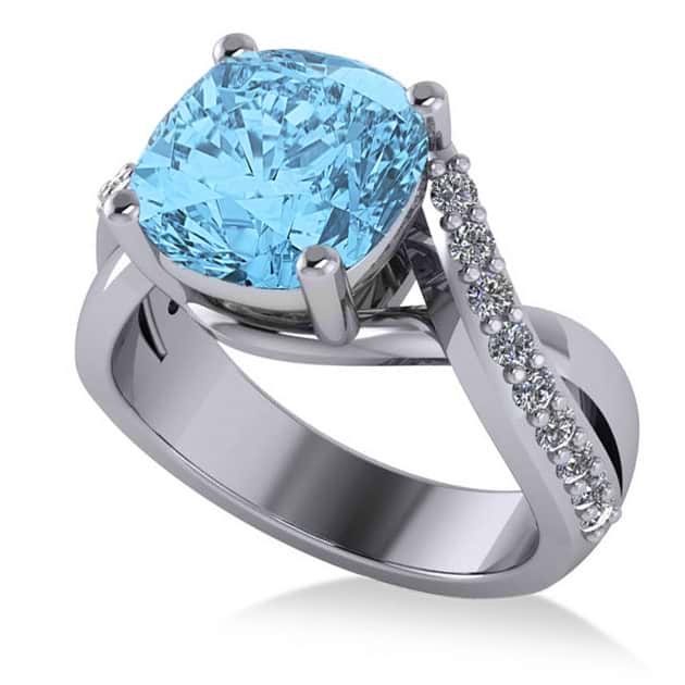 Twisted Cushion Blue Topaz Engagement Ring 14k White Gold (4.16ct)