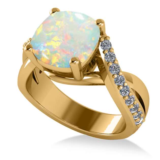 Twisted Cushion Opal Engagement Ring 14k Yellow Gold (4.16ct)