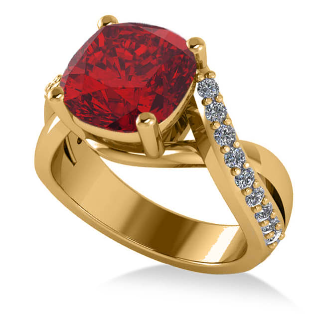 Twisted Cushion Ruby Engagement Ring 14k Yellow Gold (4.16ct)