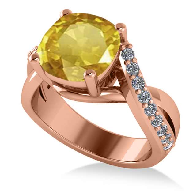Twisted Cushion Yellow Sapphire Engagement Ring 14k Rose Gold (4.16ct)