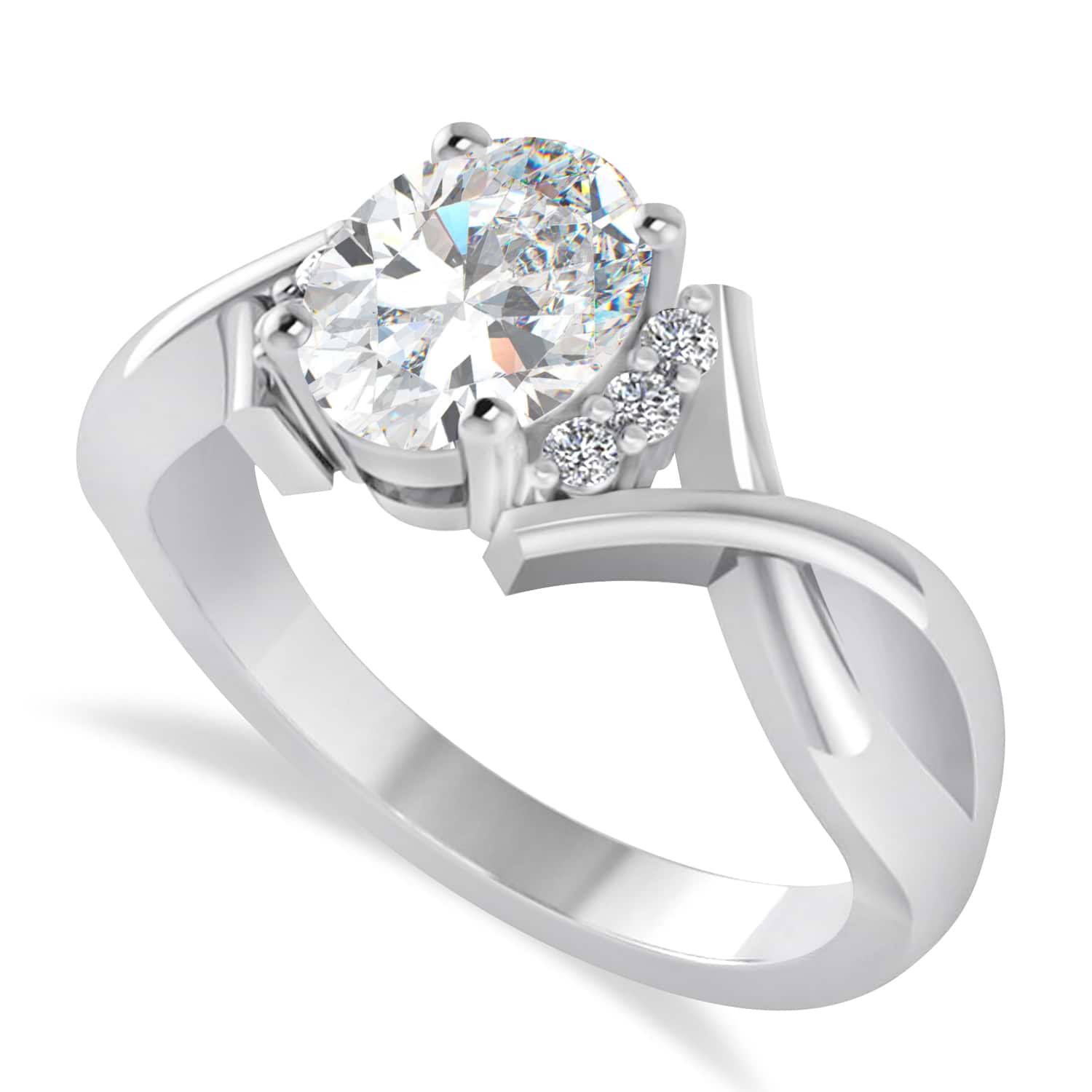Oval Cut Diamond Engagement Ring With Split Shank 14k White Gold (1.59 ct)