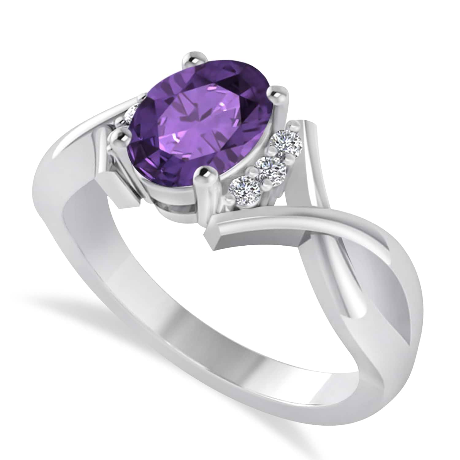 Oval Cut Amethyst & Diamond Engagement Ring With Split Shank 14k White Gold (1.69ct)
