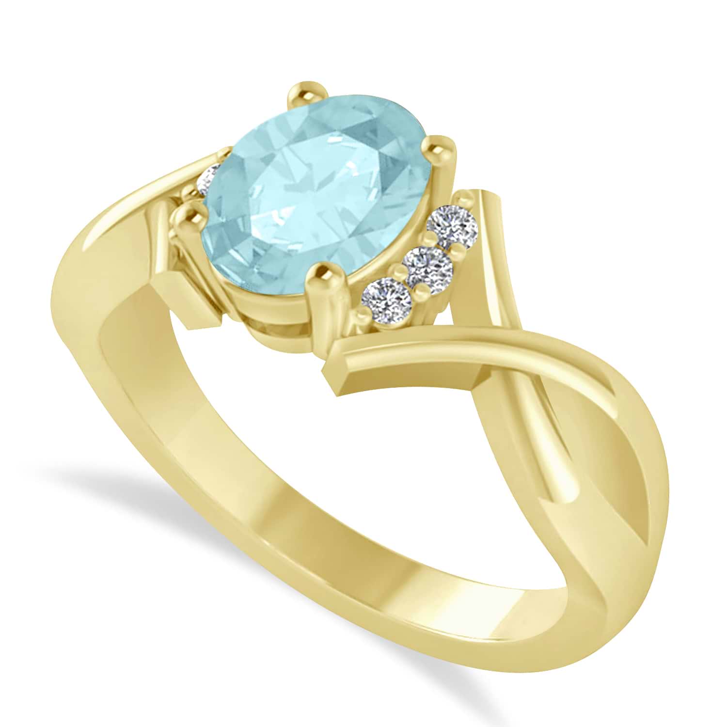 Oval Cut Aquamarine & Diamond Engagement Ring With Split Shank 14k Yellow Gold (1.69ct)