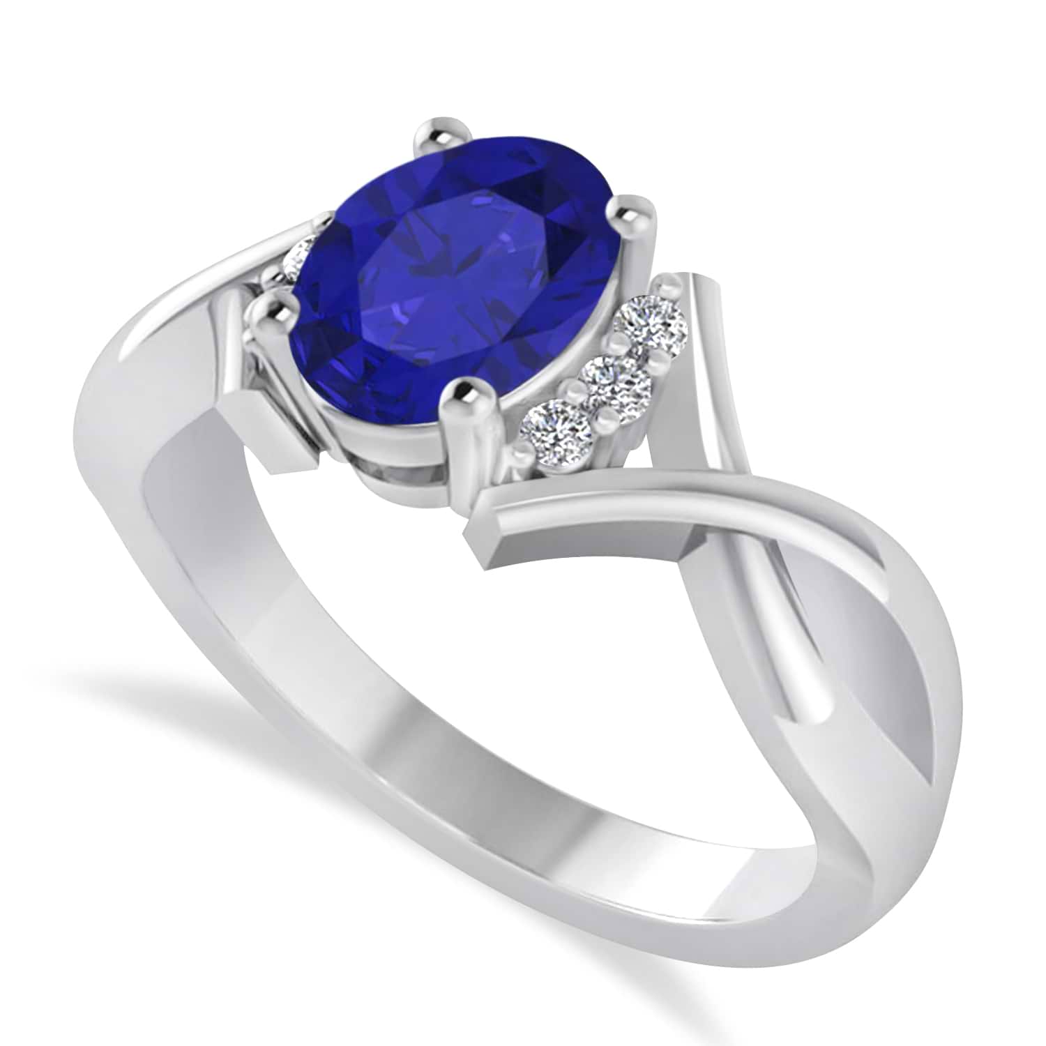 Oval Cut Blue Sapphire & Diamond Engagement Ring With Split Shank 14k White Gold (1.69ct)