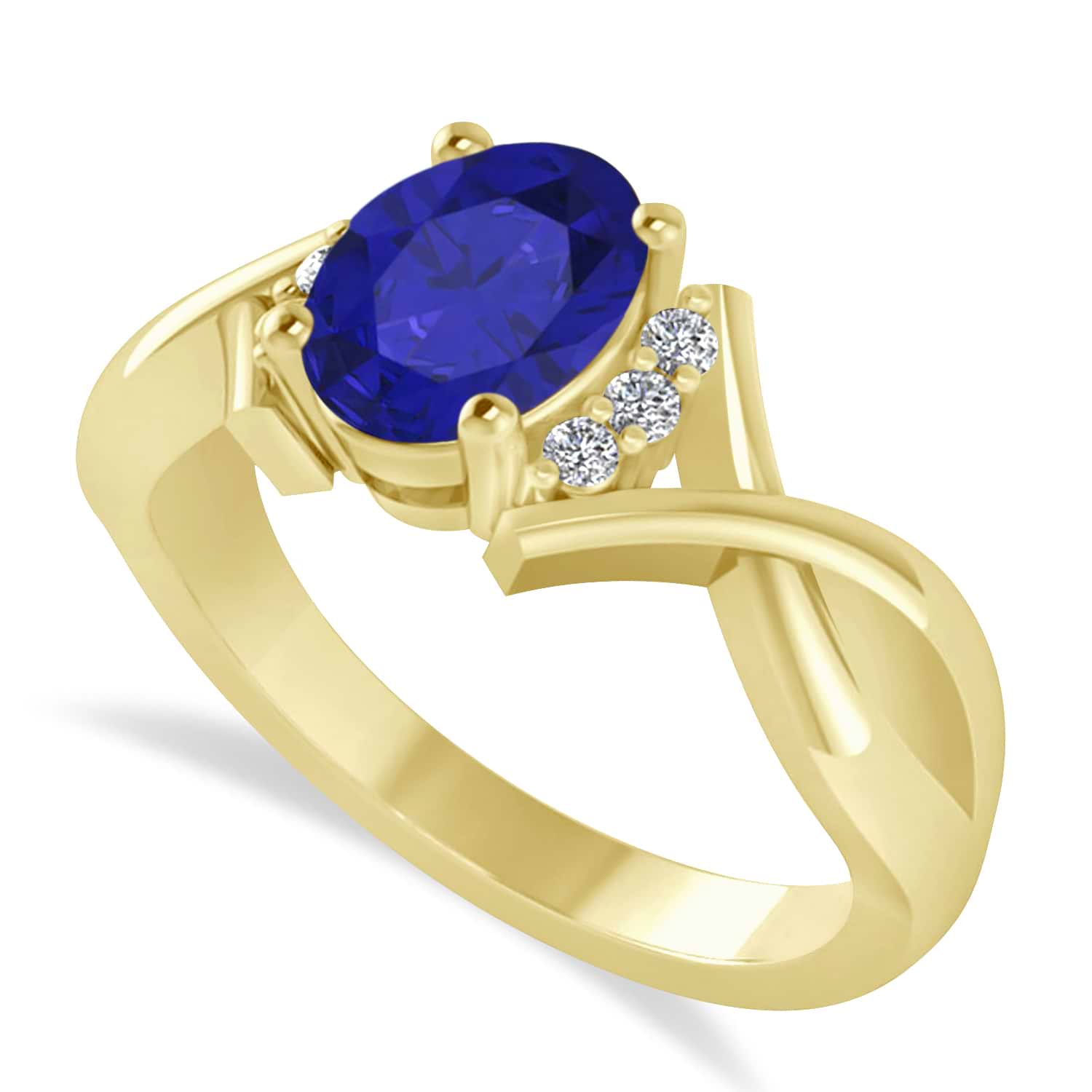 Oval Cut Blue Sapphire & Diamond Engagement Ring With Split Shank 14k Yellow Gold (1.69ct)