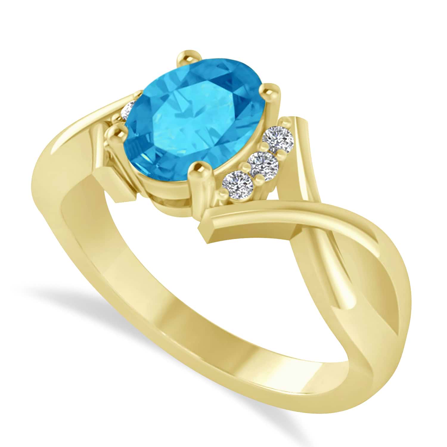 Oval Cut Blue Topaz & Diamond Engagement Ring With Split Shank 14k Yellow Gold (1.69ct)