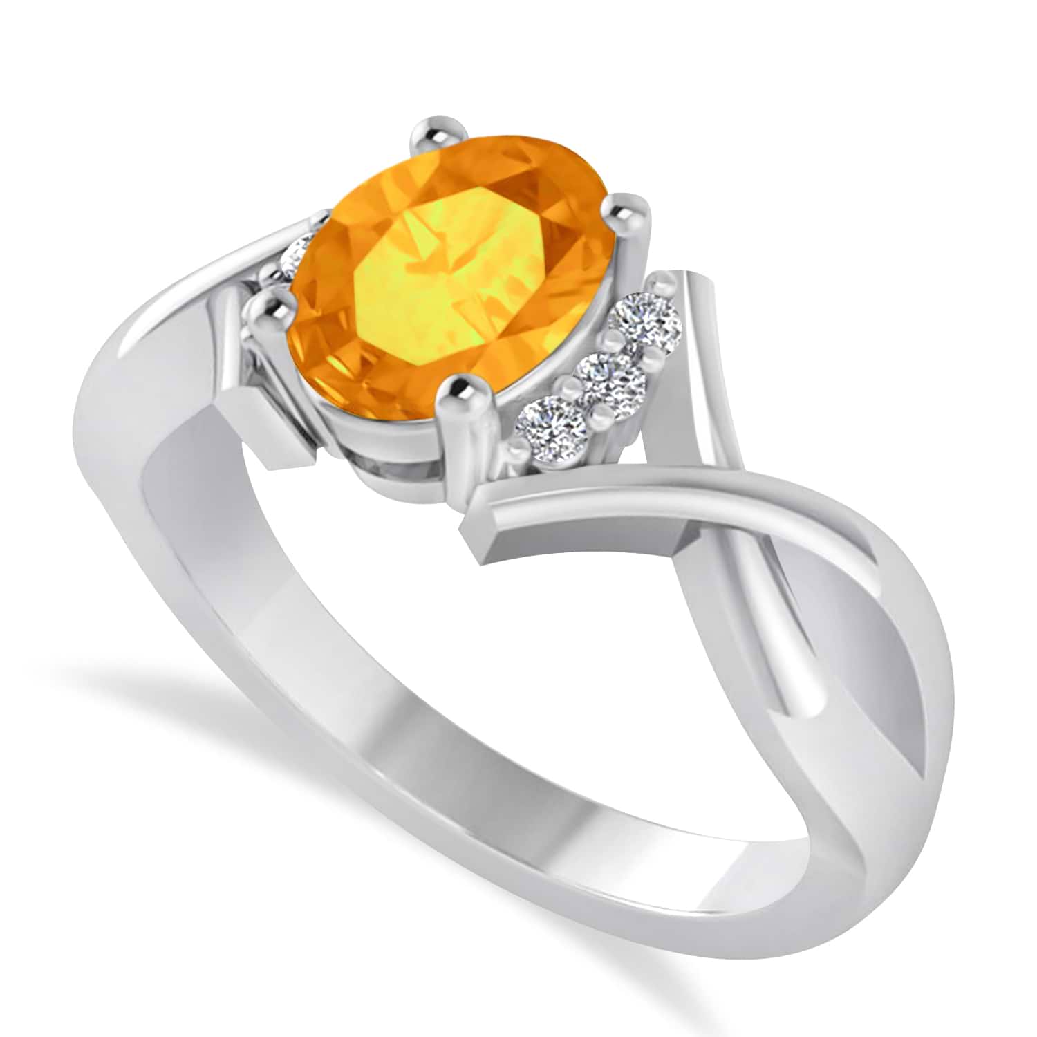 Oval Cut Citrine & Diamond Engagement Ring With Split Shank 14k White Gold (1.69ct)