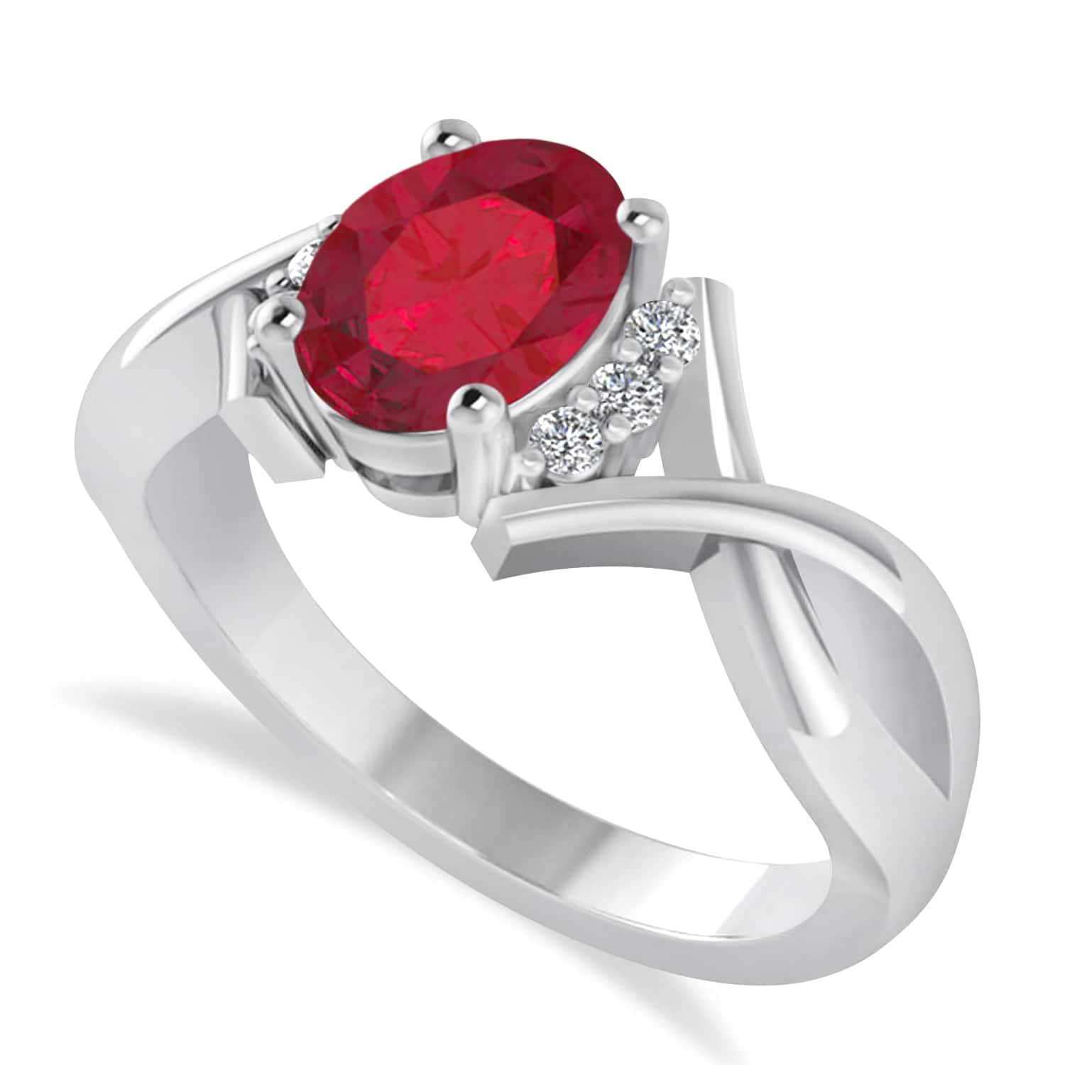 Oval Cut Ruby & Diamond Engagement Ring With Split Shank 14k White Gold (1.69ct)