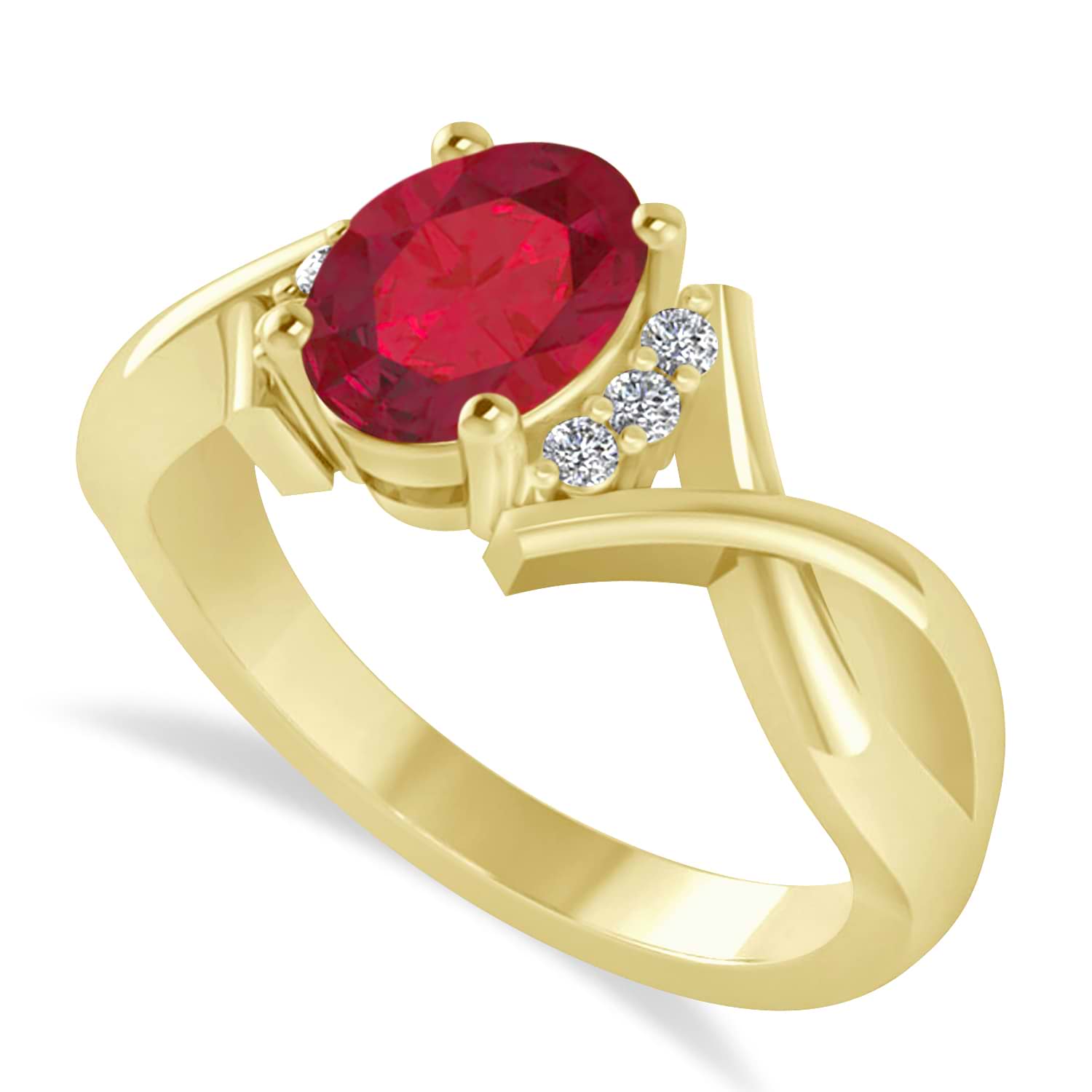 Oval Cut Ruby & Diamond Engagement Ring With Split Shank 14k Yellow Gold (1.69ct)
