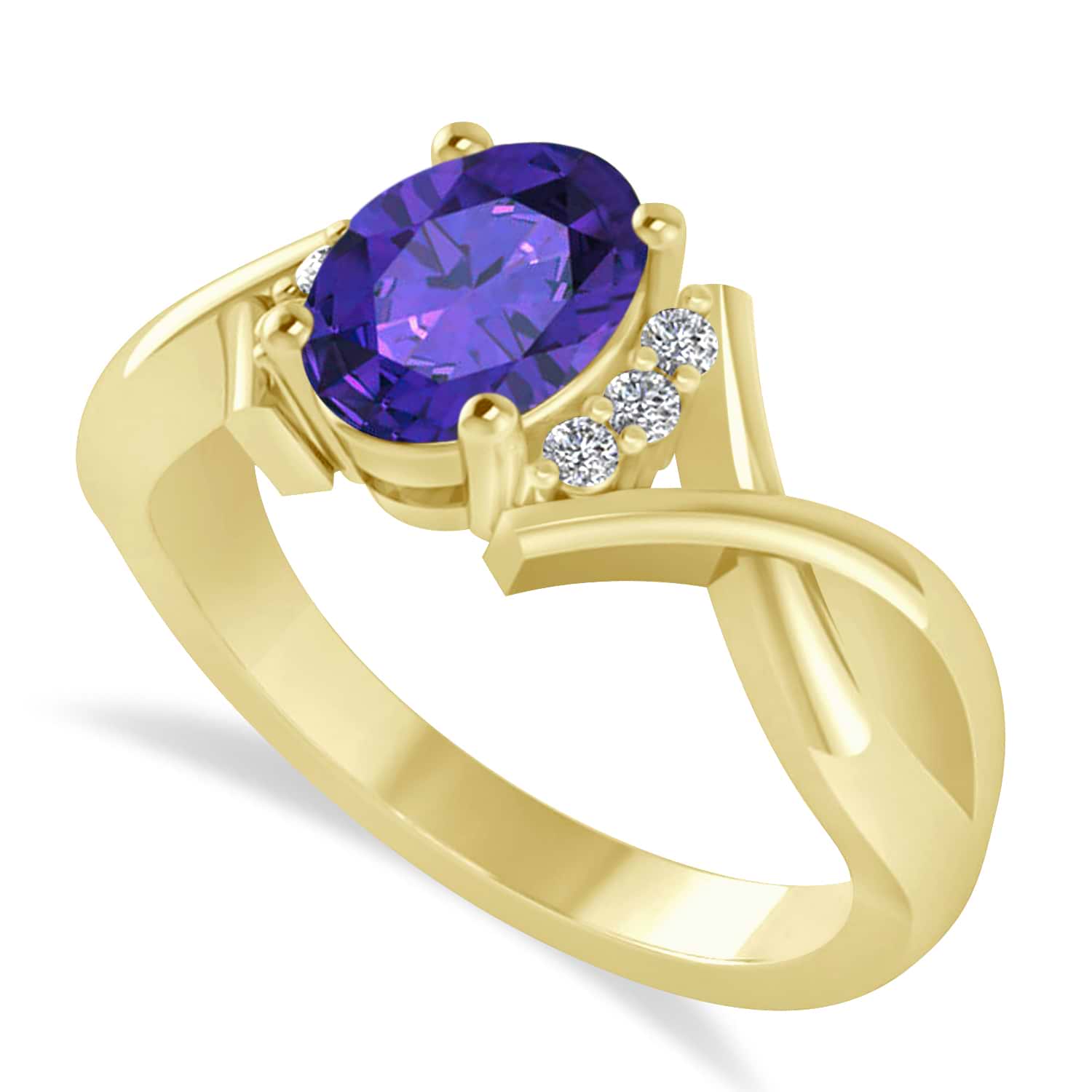 Oval Cut Tanzanite & Diamond Engagement Ring With Split Shank 14k Yellow Gold (1.69ct)