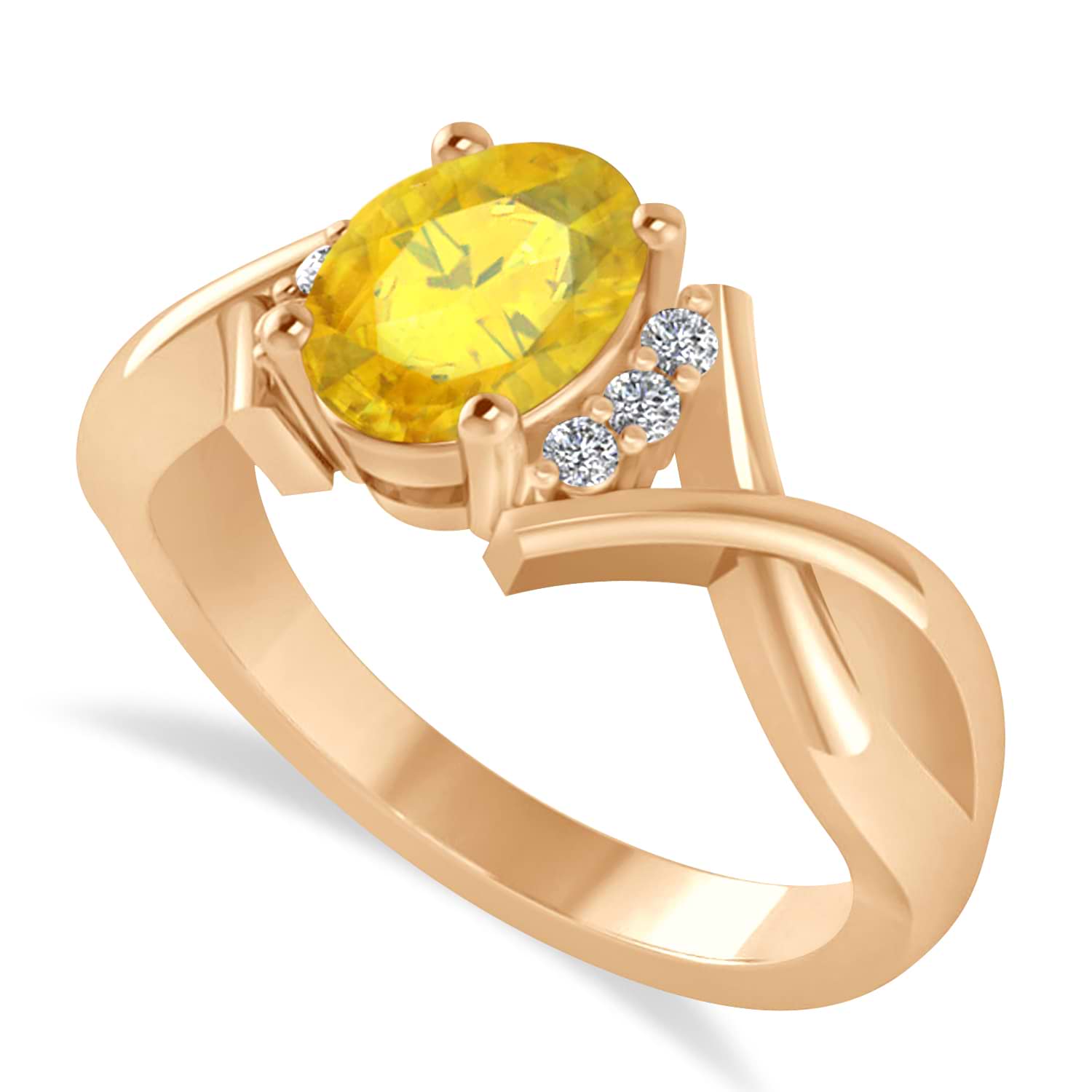 Oval Cut Yellow Sapphire & Diamond Engagement Ring With Split Shank 14k Rose Gold (1.69ct)