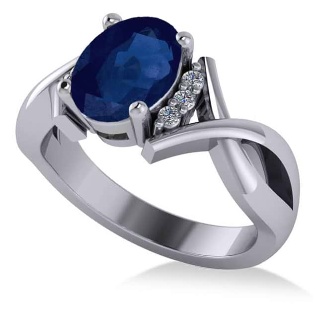 Twisted Oval Blue Sapphire Engagement Ring 14k White Gold (2.29ct)