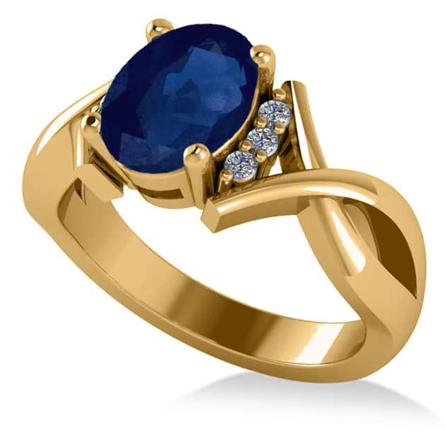 Twisted Oval Blue Sapphire Engagement Ring 14k Yellow Gold (2.29ct)