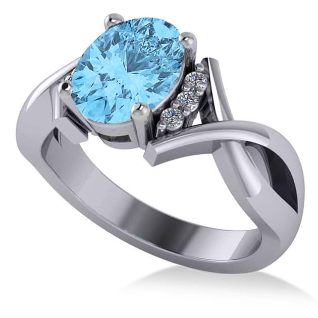Twisted Oval Blue Topaz Engagement Ring 14k White Gold (2.59ct)