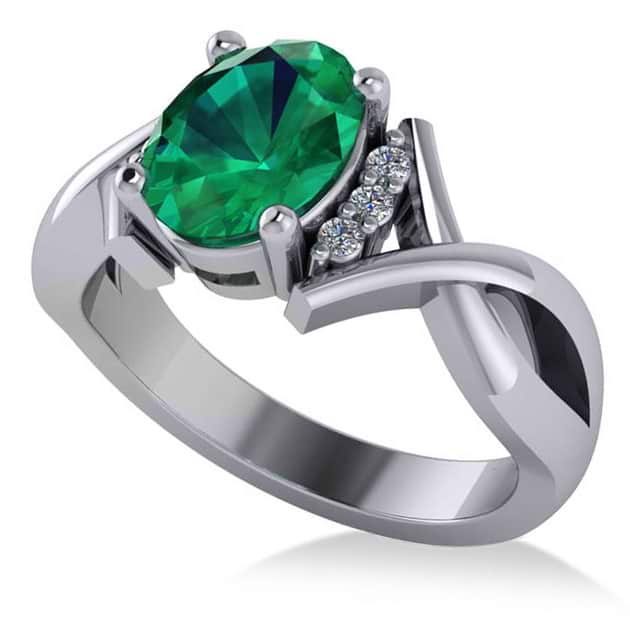 Twisted Oval Emerald Engagement Ring 14k White Gold (1.99ct)