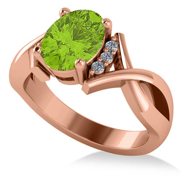 Twisted Oval Peridot Engagement Ring 14k Rose Gold (2.09ct)