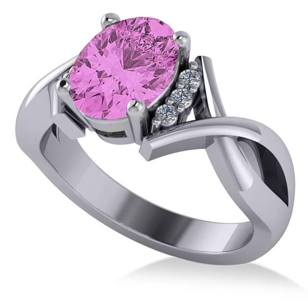 Twisted Oval Pink Sapphire Engagement Ring 14k White Gold (2.29ct)