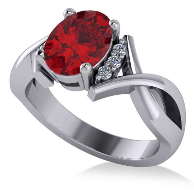 Twisted Oval Ruby Engagement Ring 14k White Gold (2.29ct)