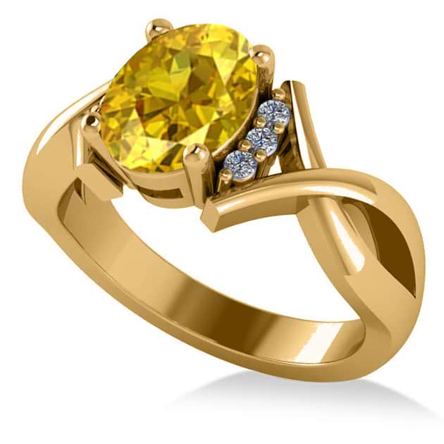 Twisted Oval Yellow Sapphire Engagement Ring 14k Yellow Gold (2.29ct)
