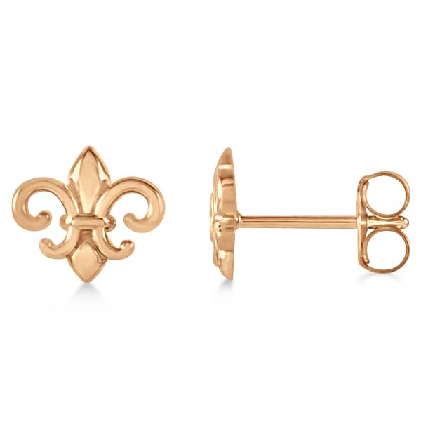 Fleur De Lis Stud Earrings in Plain Metal 14k Rose Gold