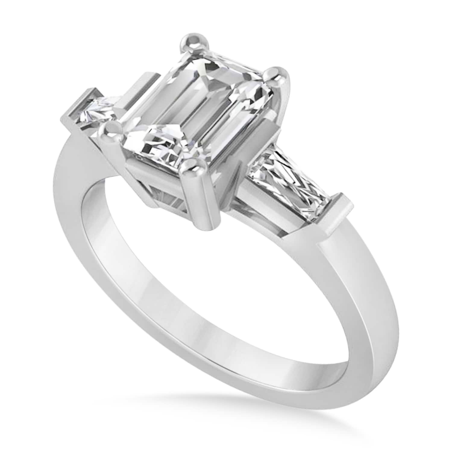 Diamond Three-Stone Emerald Ring 14k White Gold (1.85ct)