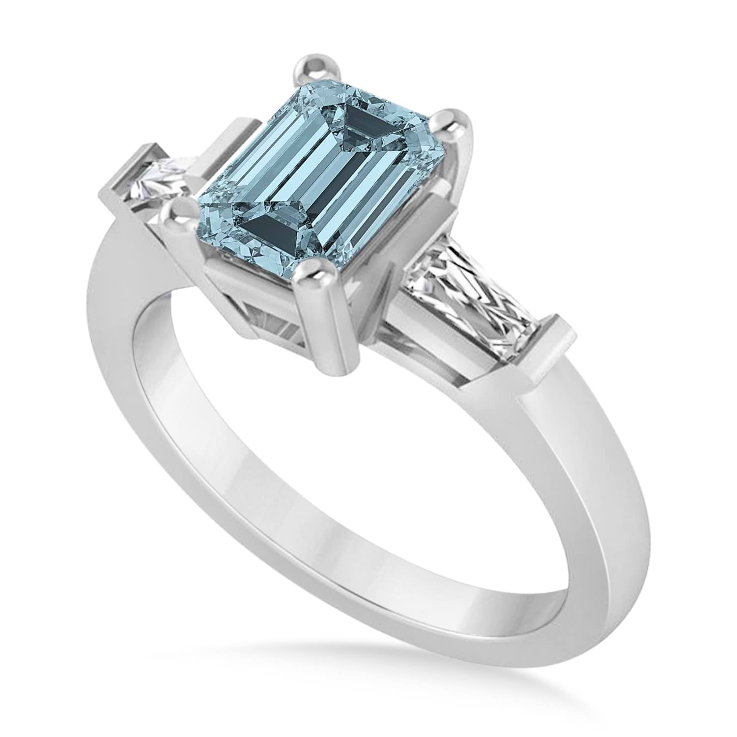 Aquamarine & Diamond Three-Stone Emerald Ring 14k White Gold (1.85ct)