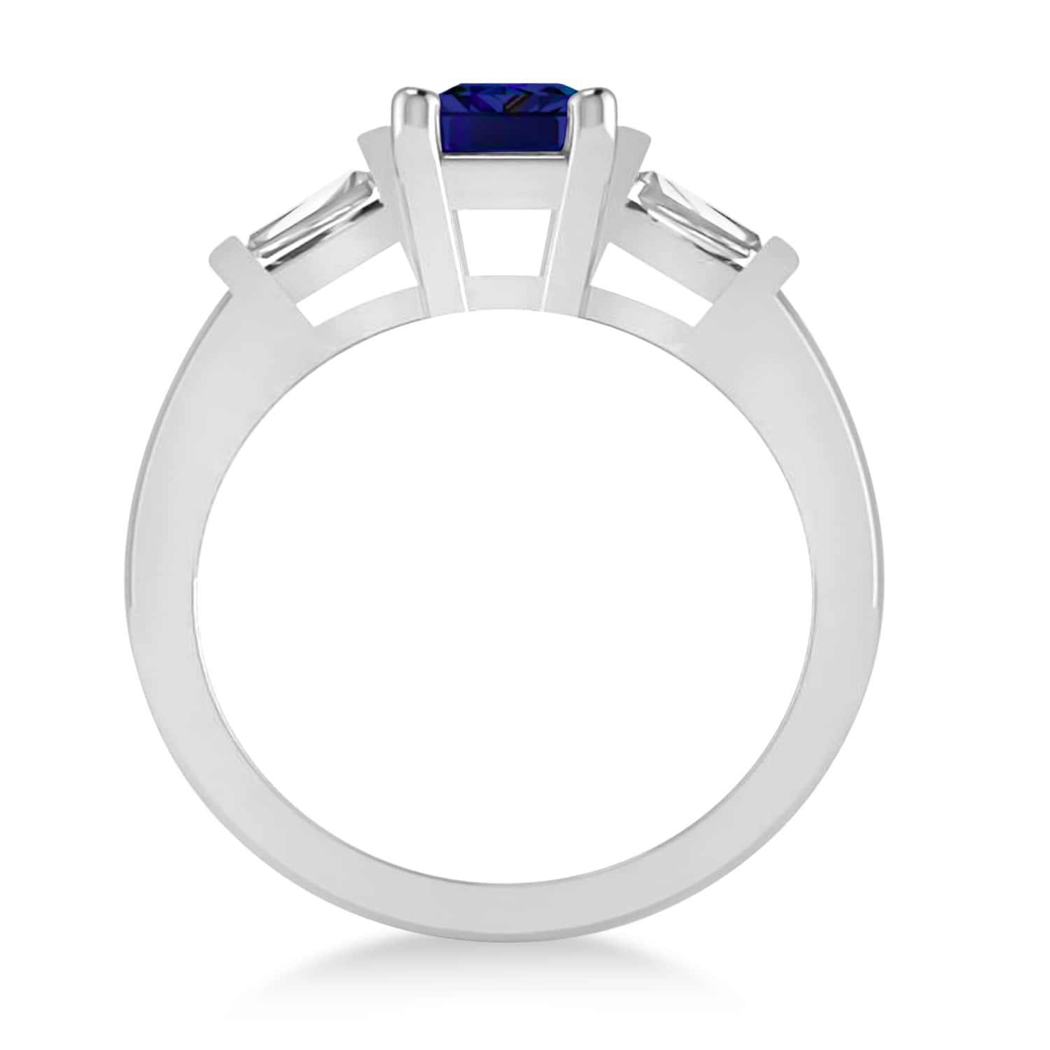 Blue Sapphire & Diamond Three-Stone Emerald Ring 14k White Gold (1.85ct)