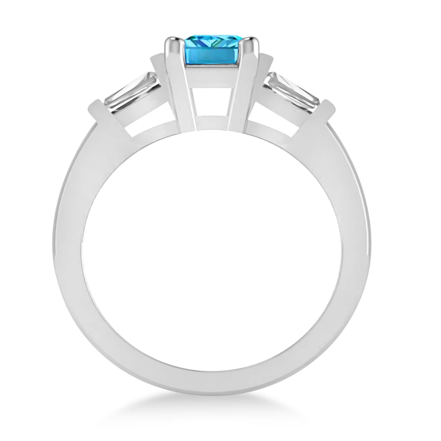 Blue Topaz & Diamond Three-Stone Emerald Ring 14k White Gold (1.85ct)