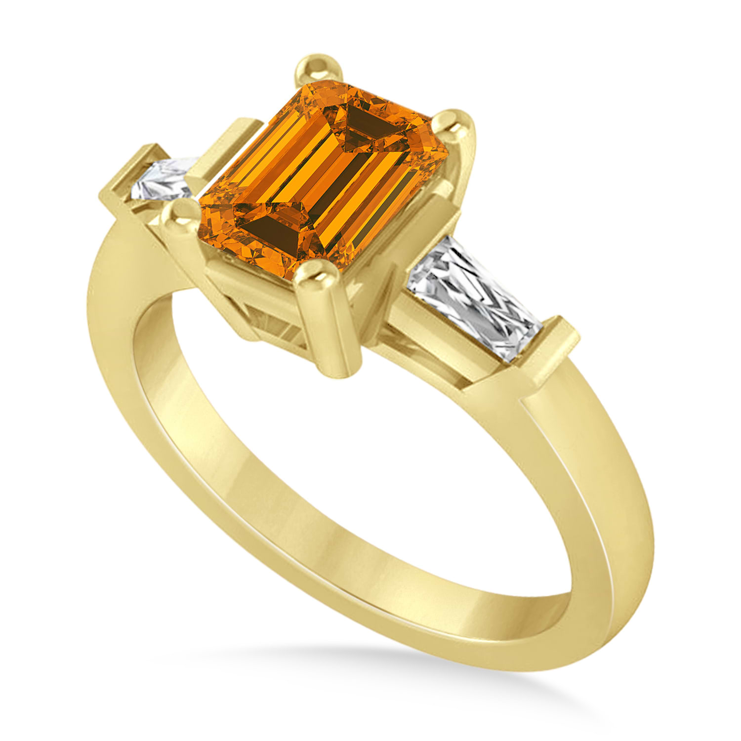 Citrine & Diamond Three-Stone Emerald Ring 14k Yellow Gold (1.85ct)