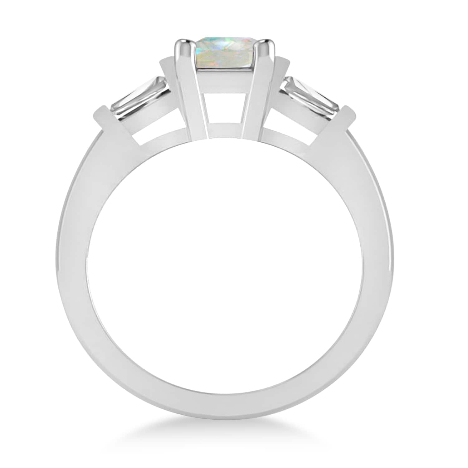 Opal & Diamond Three-Stone Emerald Ring 14k White Gold (1.85ct)