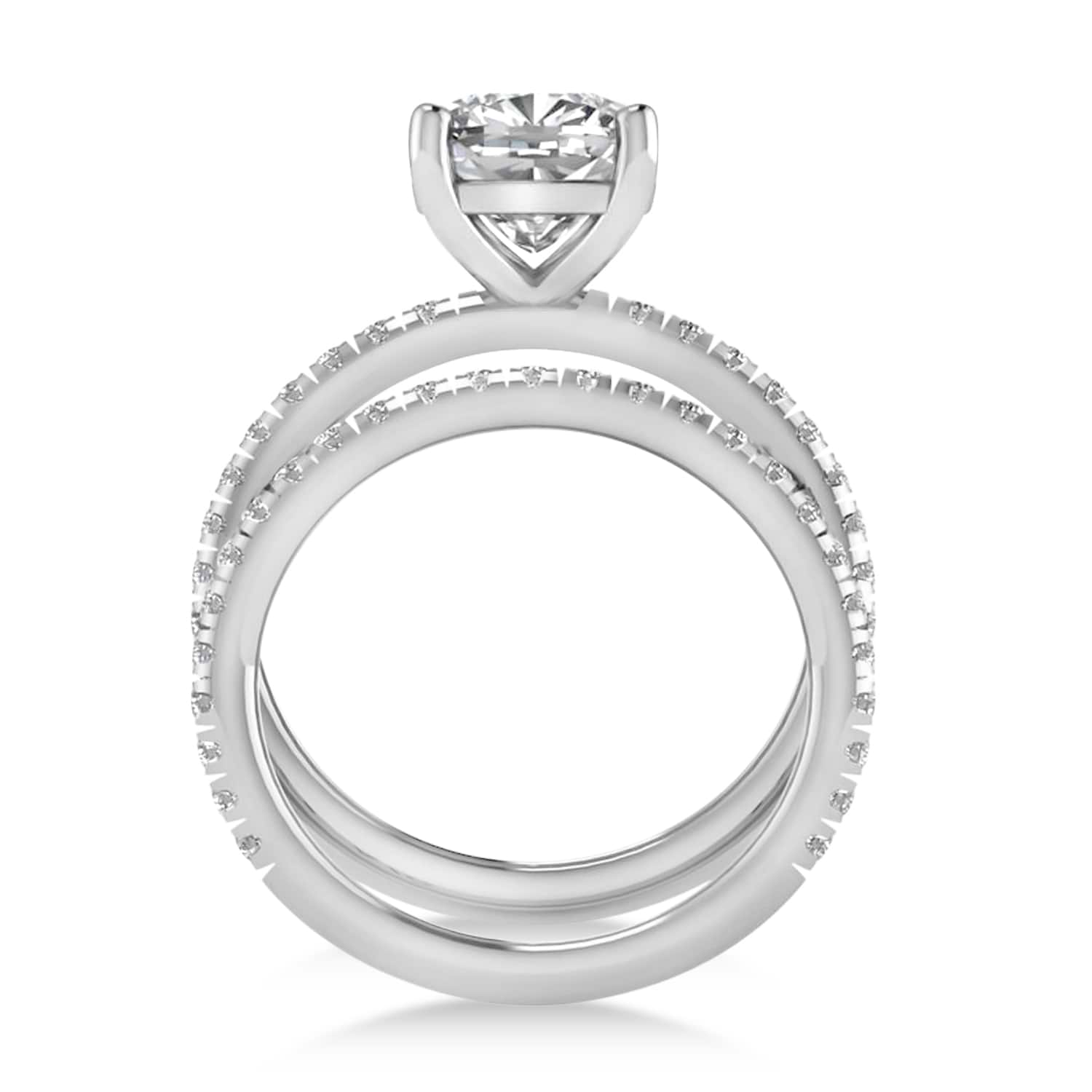 Moissanite & Diamond Cushion-Set Semi-Eternity Bridal Set 14K White Gold (2.77ct)