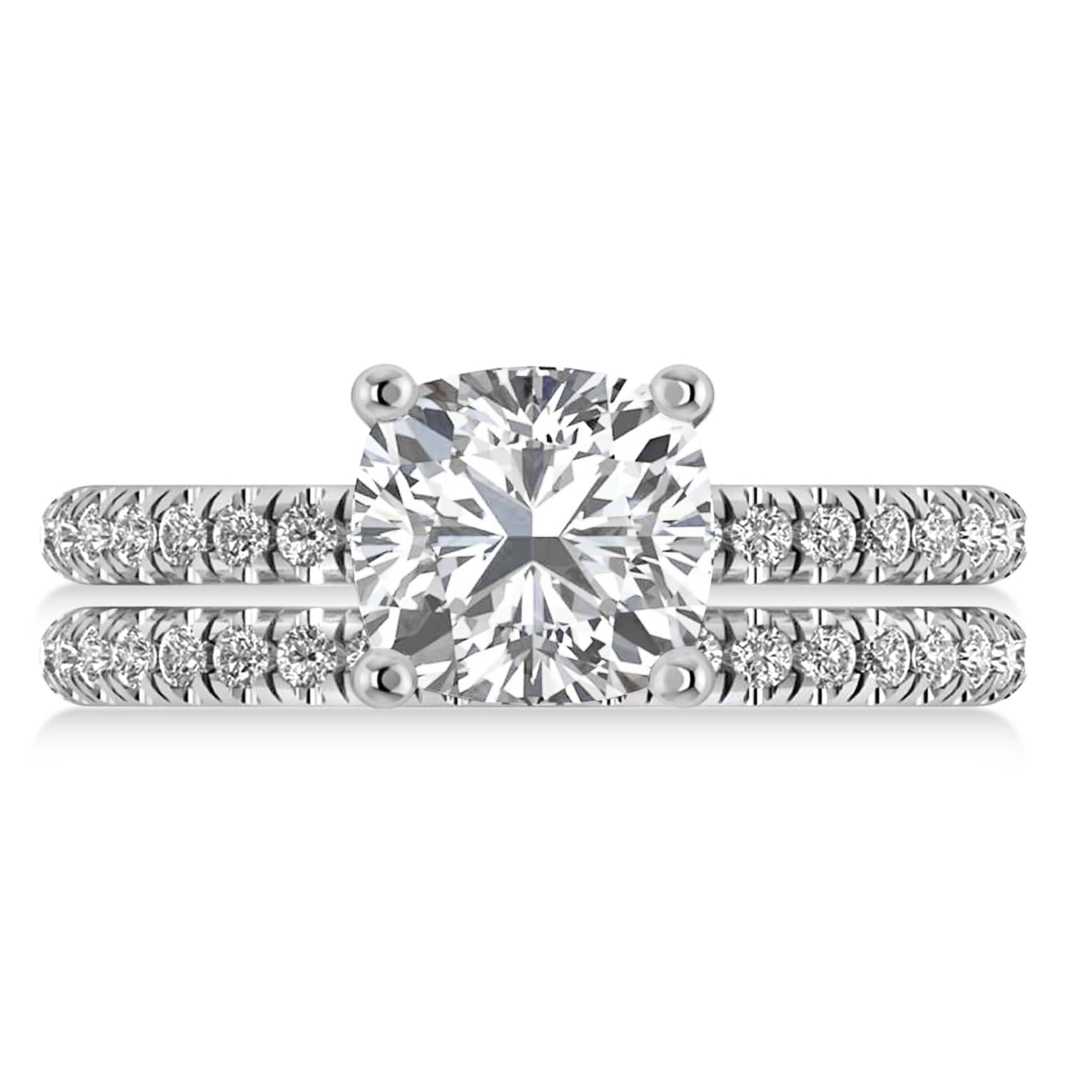 Moissanite & Diamond Cushion-Set Semi-Eternity Bridal Set 14K White Gold (2.77ct)