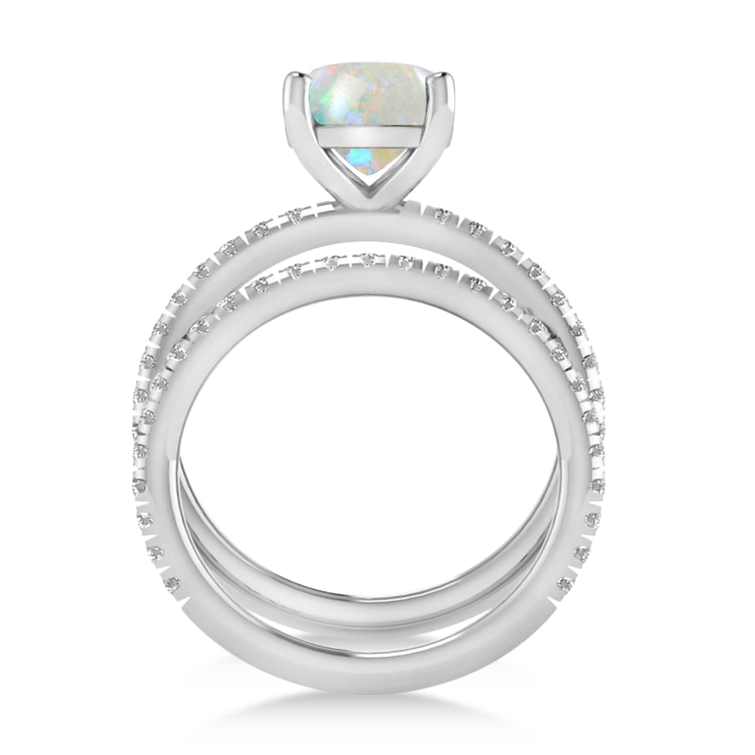 Opal & Diamond Cushion-Set Semi-Eternity Bridal Set 14K White Gold (3.22ct)