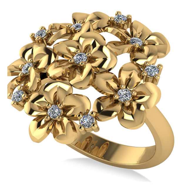 Diamond Accented Flower Bouquet Fashion Ring 14k Yellow Gold (0.22ct)