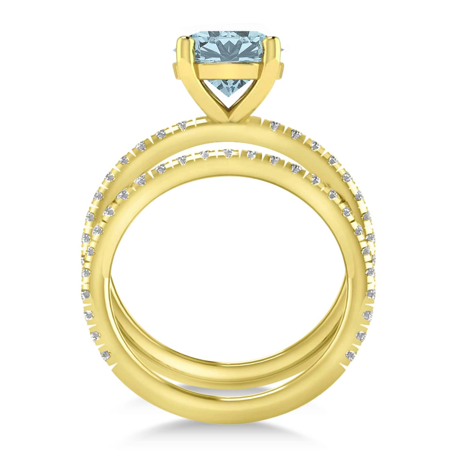 Aquamarine & Diamond Round-Set Semi-Eternity Bridal Set 14k Yellow Gold (2.82ct)