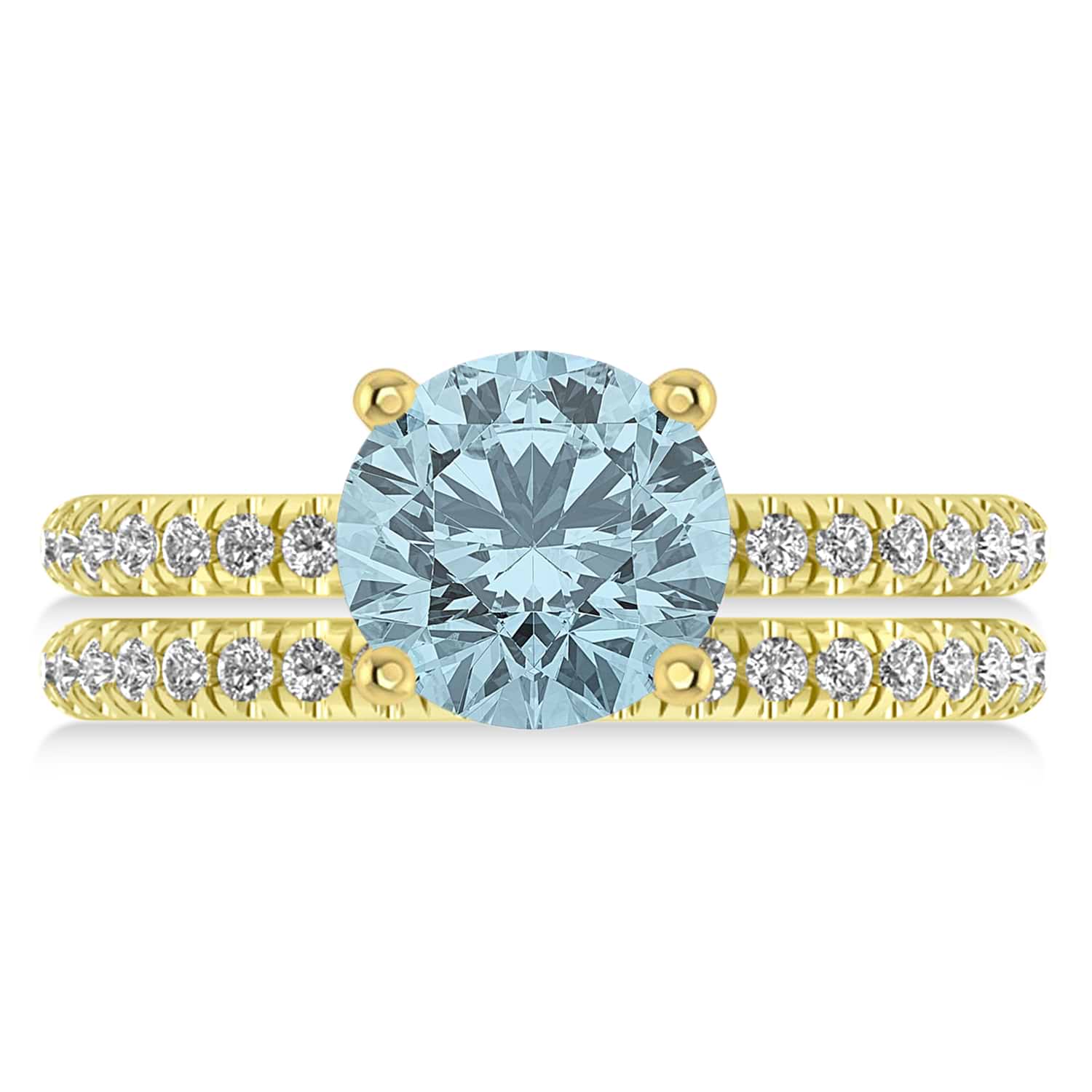 Aquamarine & Diamond Round-Set Semi-Eternity Bridal Set 14k Yellow Gold (2.82ct)