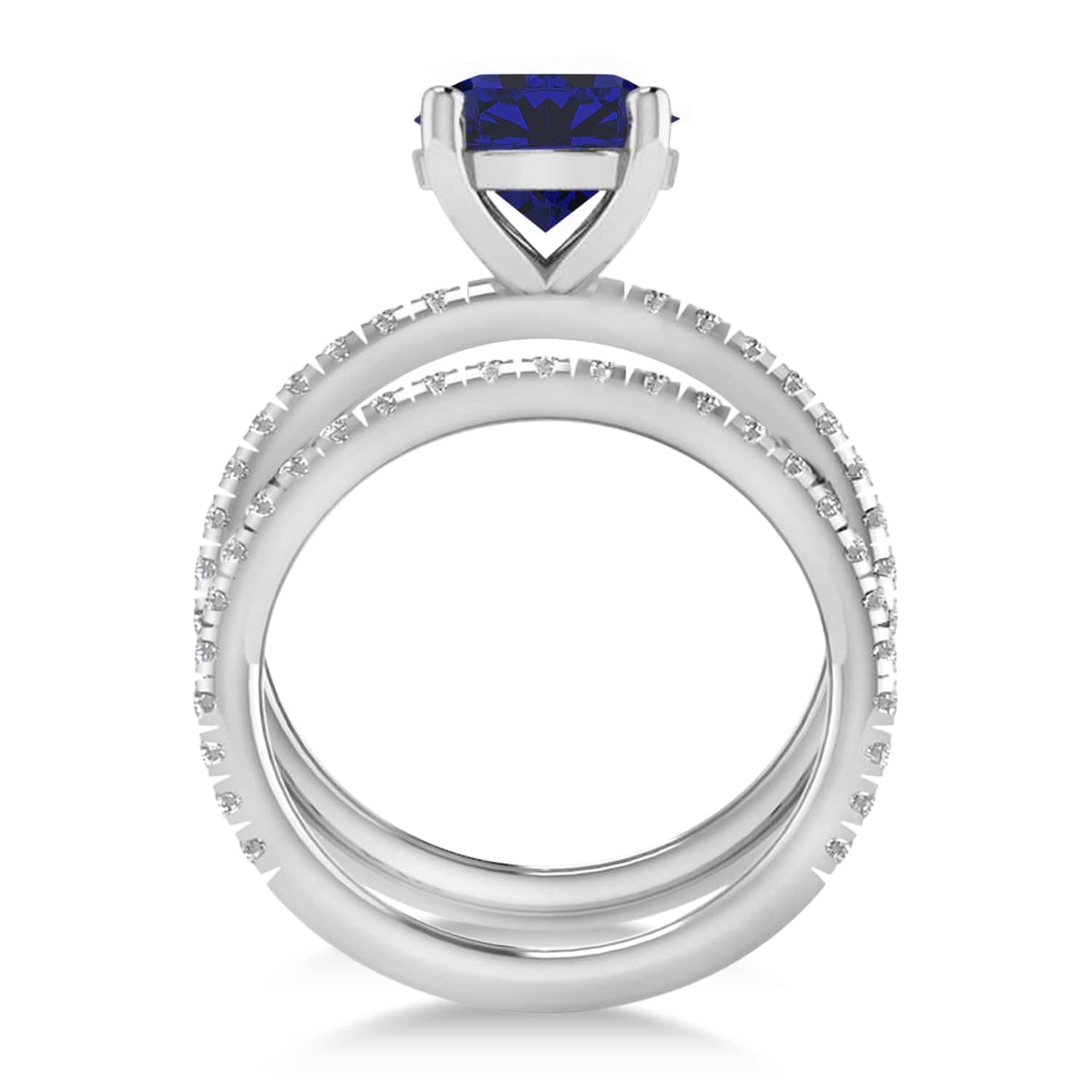 Blue Sapphire & Diamond Round-Set Semi-Eternity Bridal Set 14k White Gold (2.92ct)