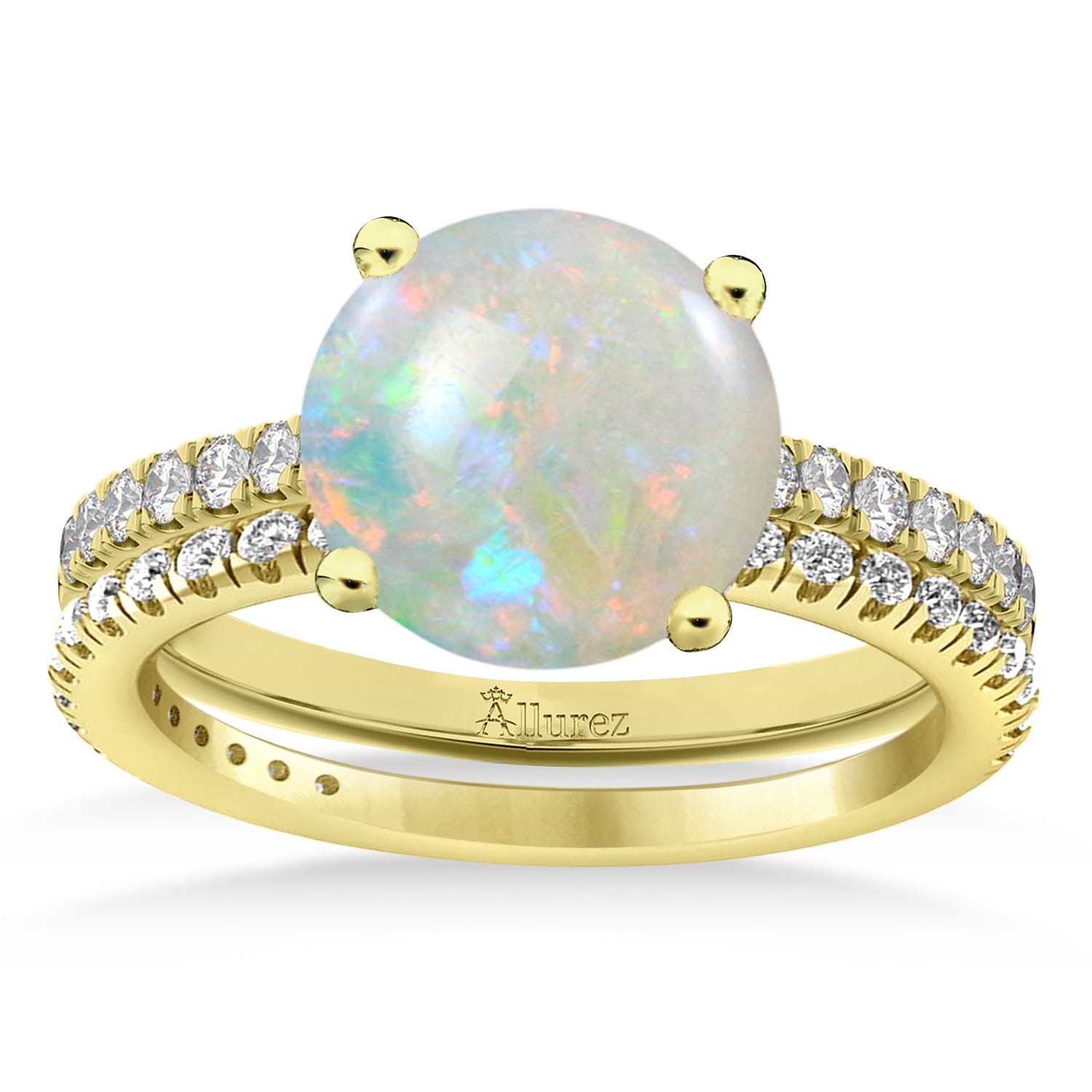 Opal & Diamond Round-Set Semi-Eternity Bridal Set 14k Yellow Gold (1.92ct)