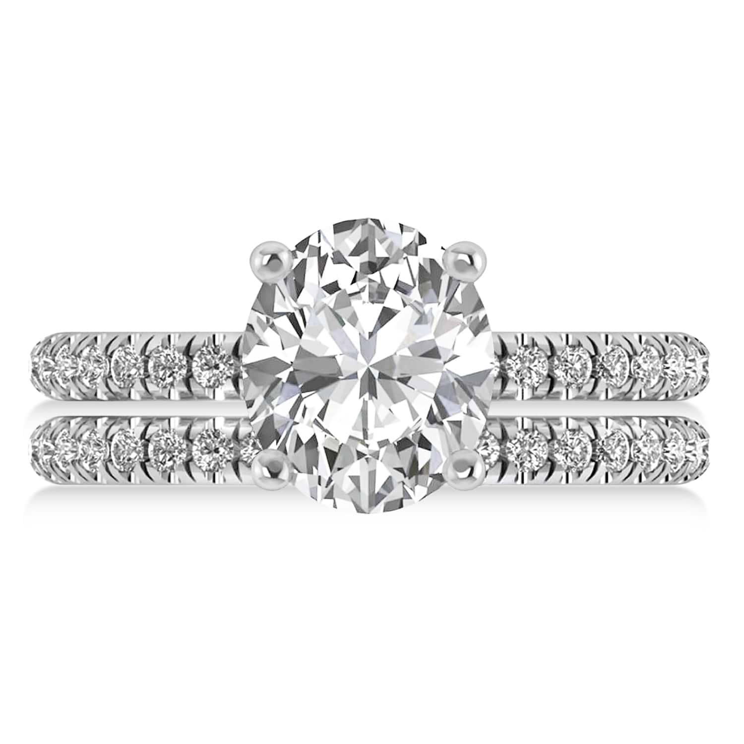 Diamond Oval-Set Semi-Eternity Bridal Set 14k White Gold (3.77ct)