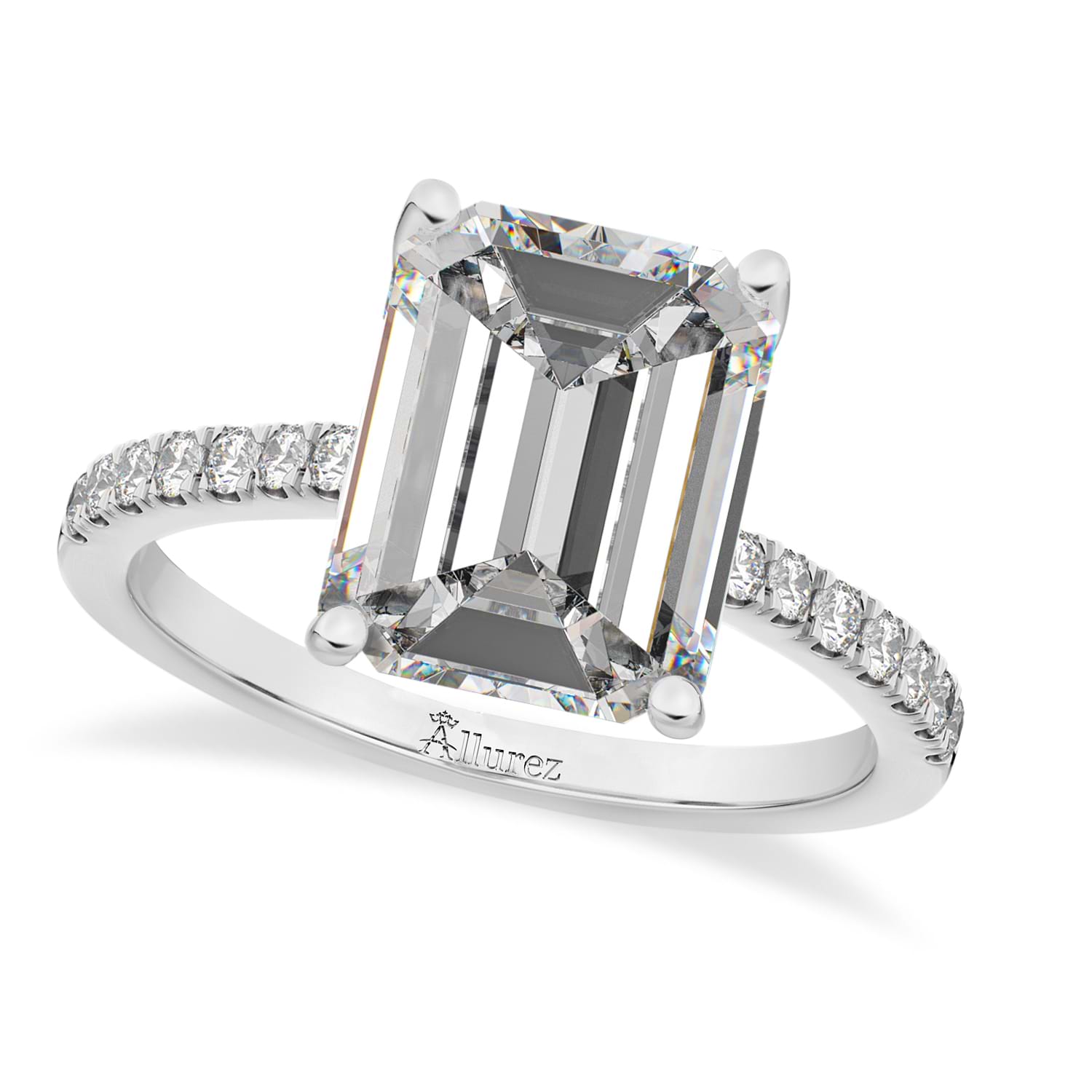 Diamond Emerald-Set Engagement Ring 14k White Gold (3.36ct)