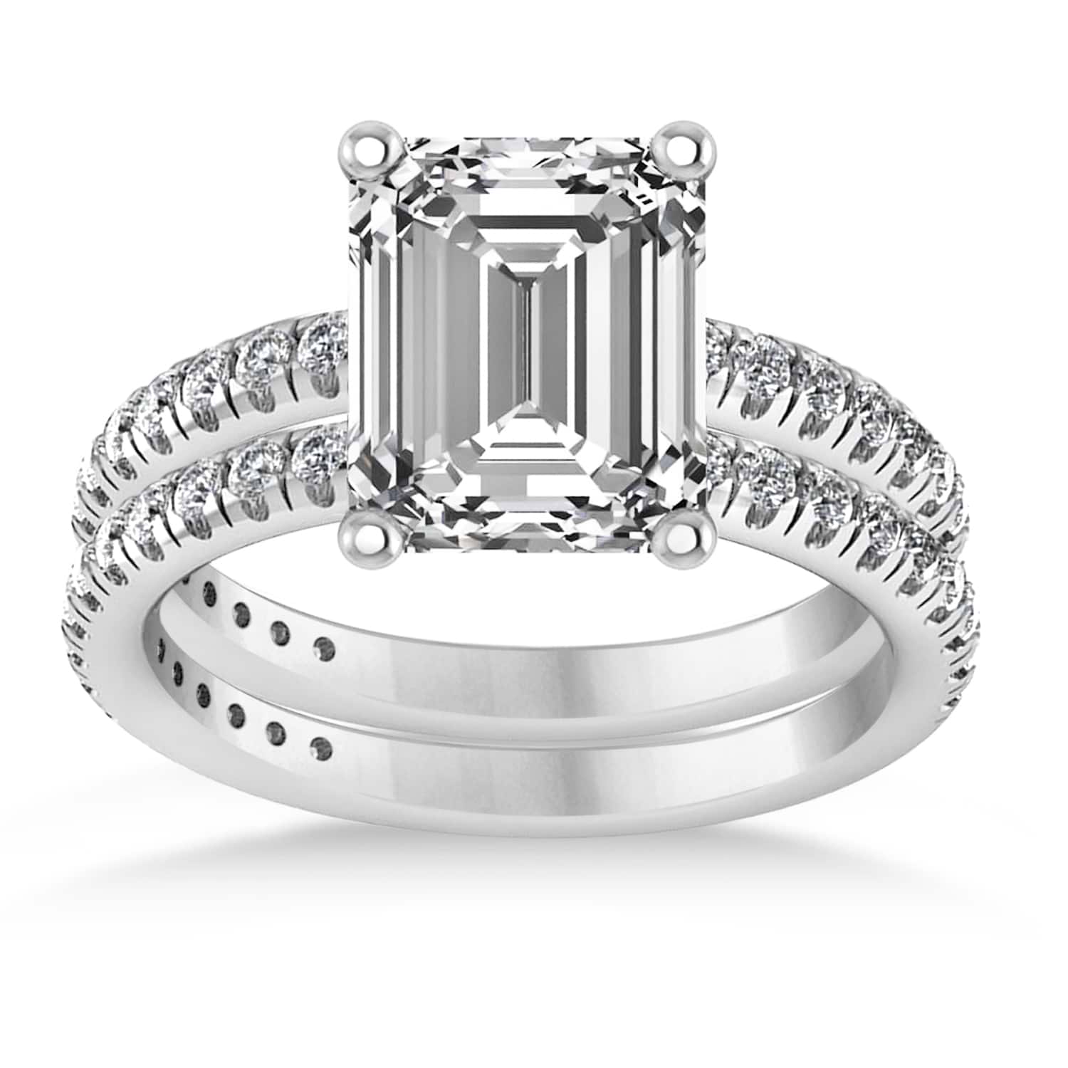 Diamond Emerald-Set Semi-Eternity Bridal Set Palladium (3.77ct)