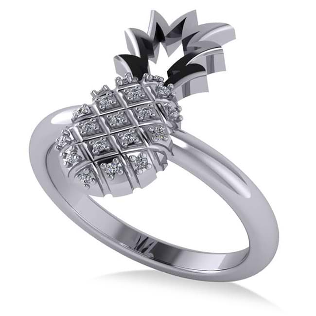 Diamond Accented Pineapple Fashion Ring 14k White Gold (0.10ct)