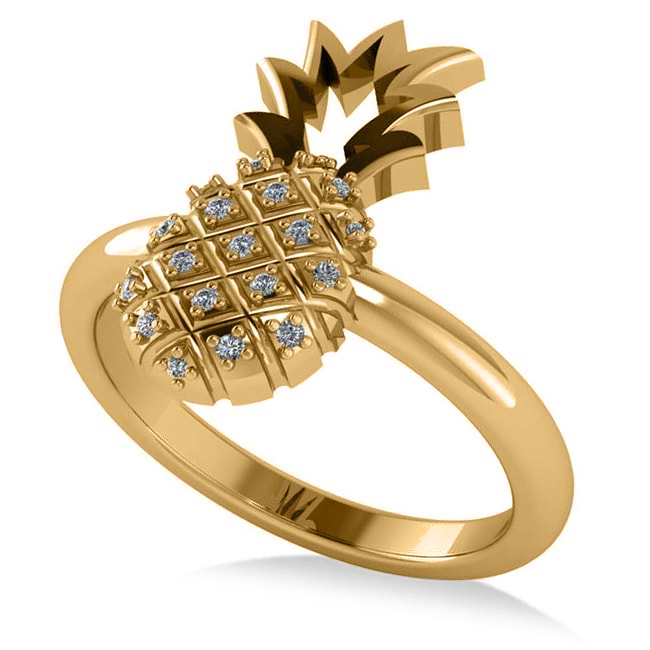Diamond Accented Pineapple Fashion Ring 14k Yellow Gold (0.10ct)