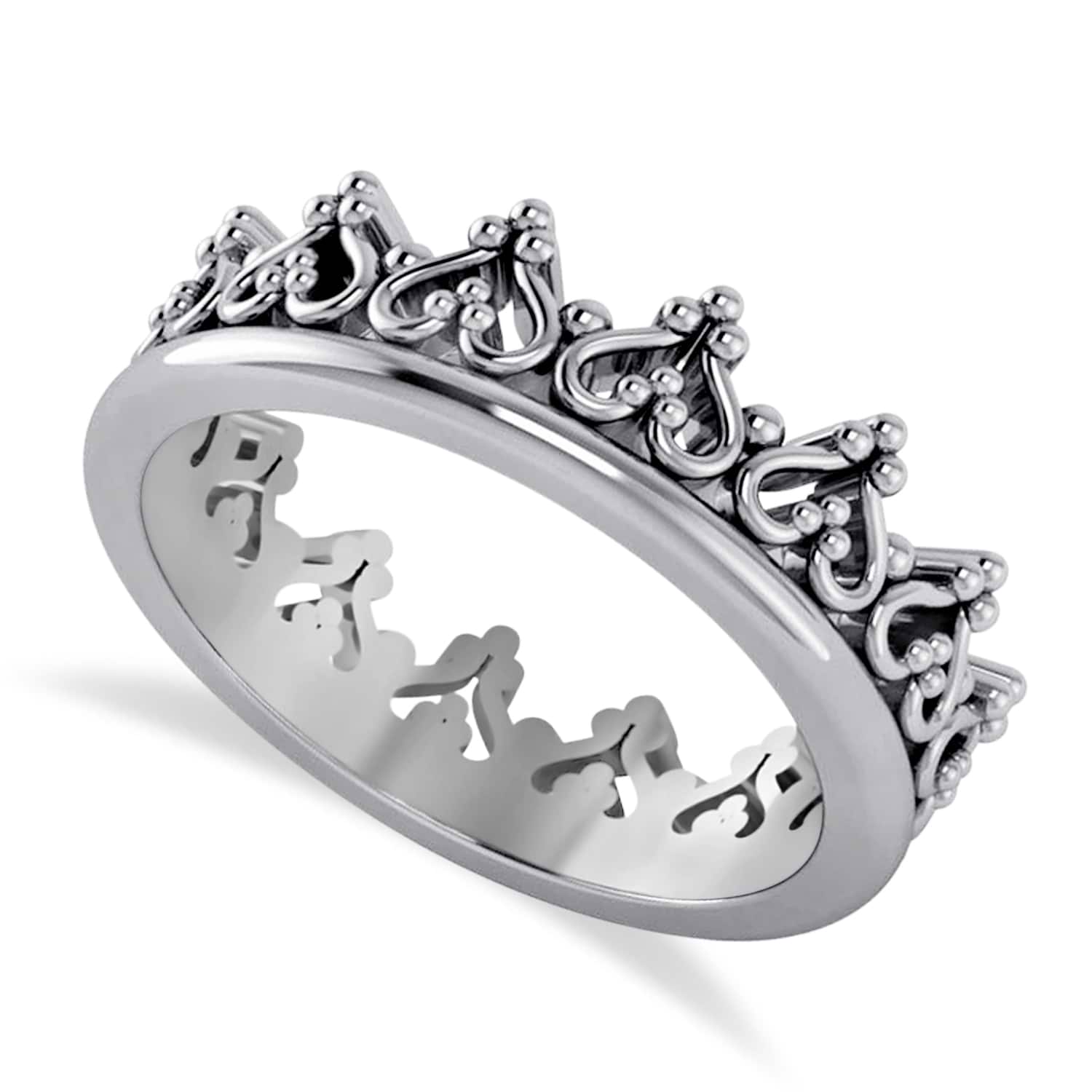 Inverted Heart Crown Ring 14k White Gold