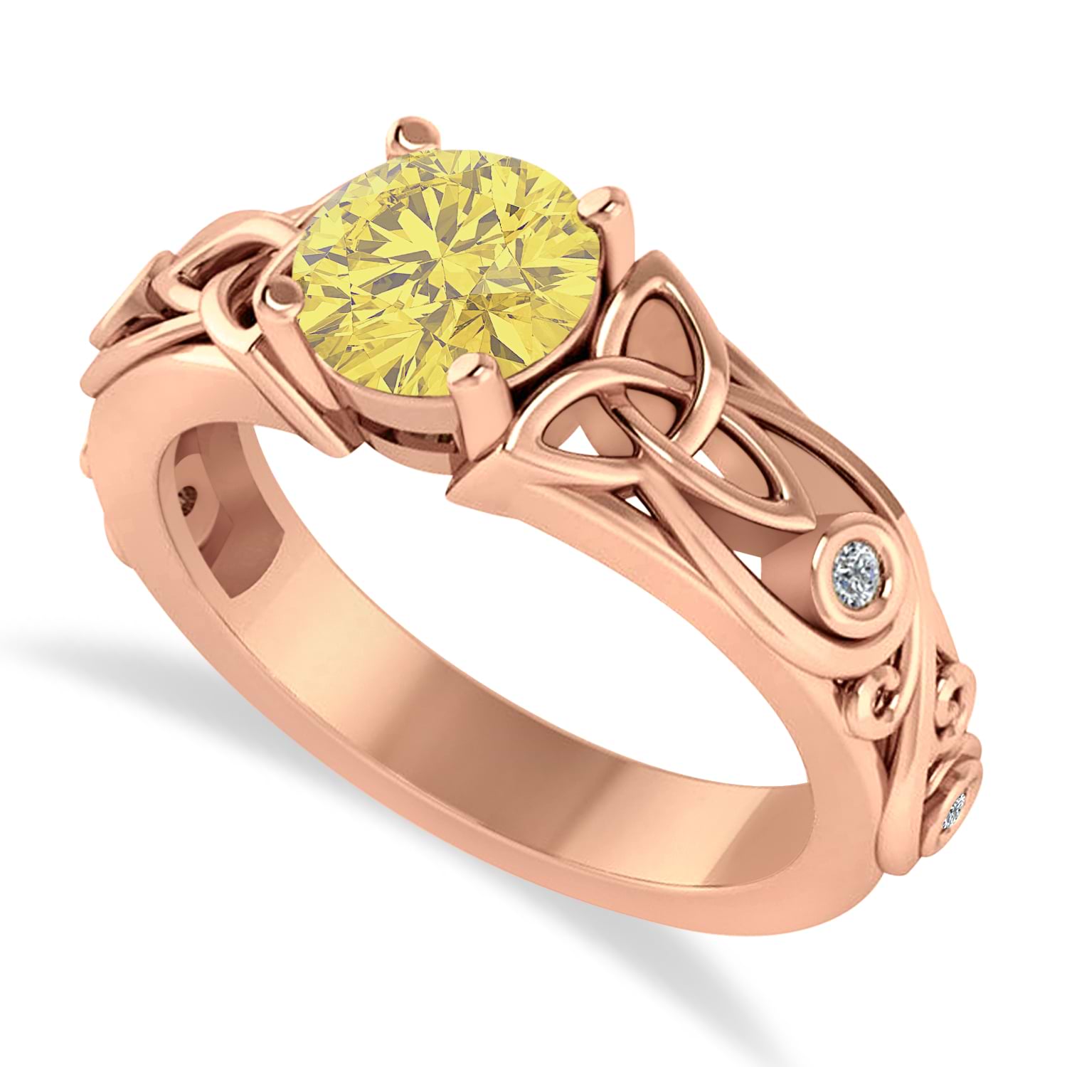 White & Yellow Diamond Celtic Engagement Ring 14k Rose Gold (1.06ct)