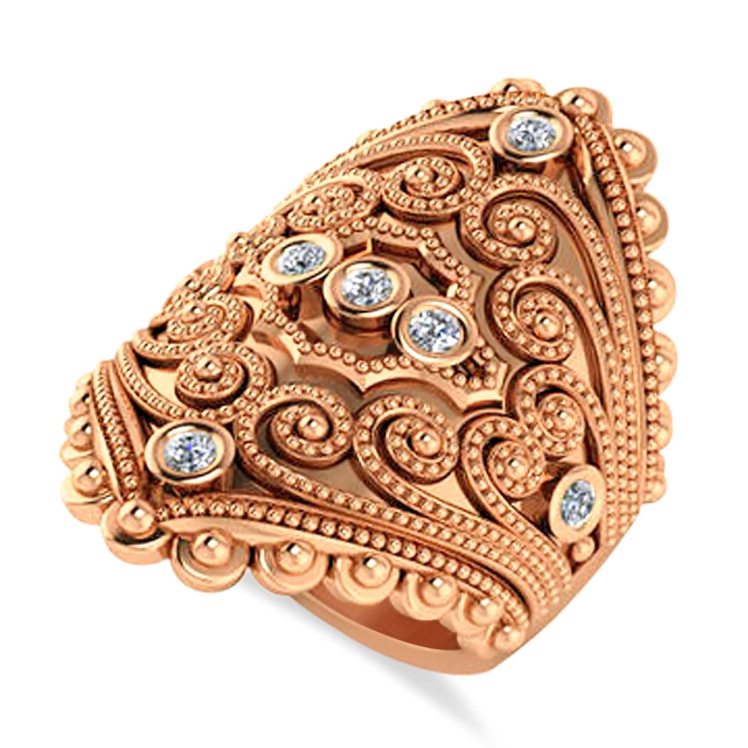 Ladies Diamond Antique Style Cigar Ring 14k Rose Gold (0.21 ctw)