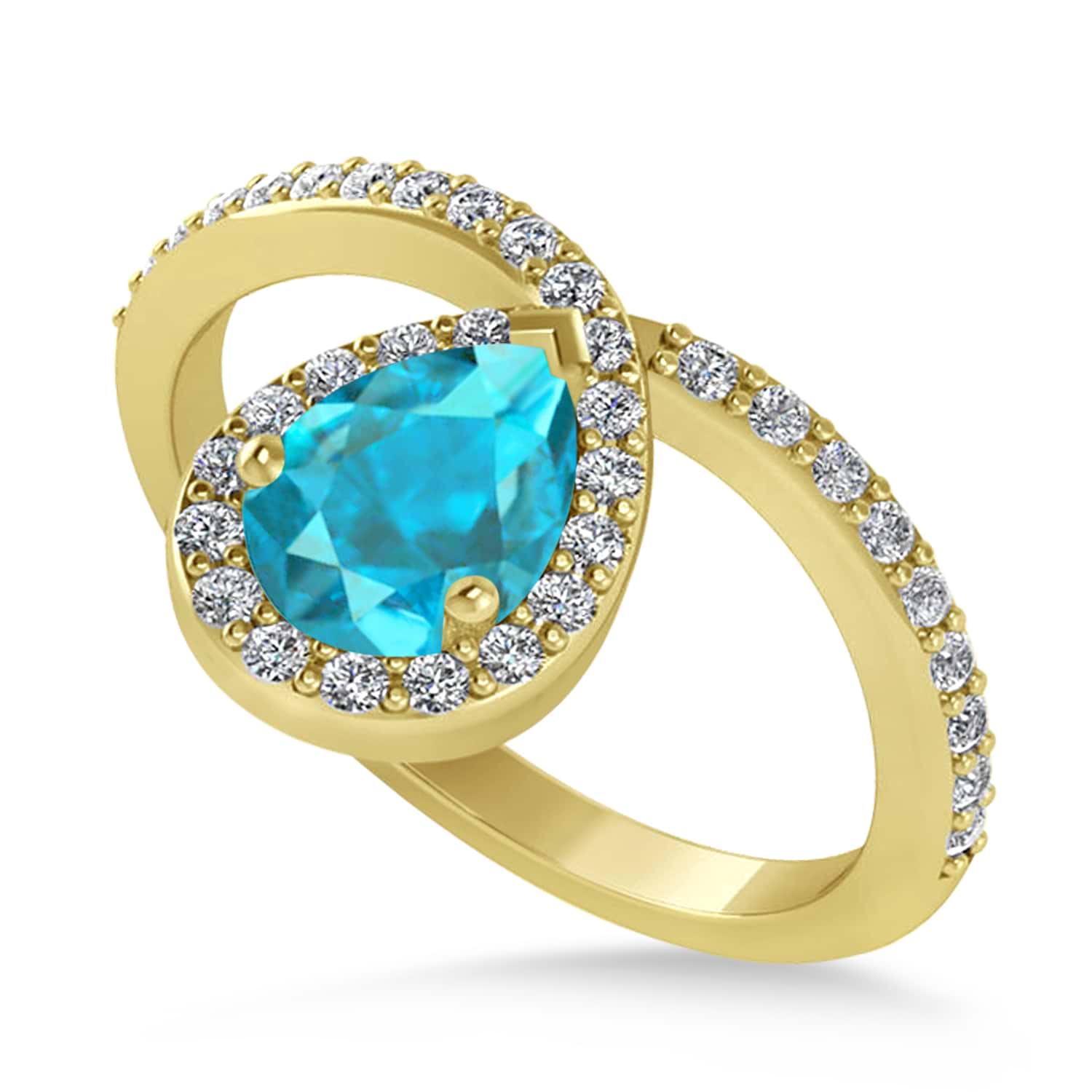 Pear Blue & White Diamond Nouveau Ring 14k Yellow Gold (1.11 ctw)